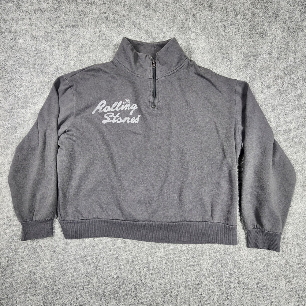 The Rolling Stones Quarter Zip Sweatshirt Gray Checkered Tongue Graphic Large